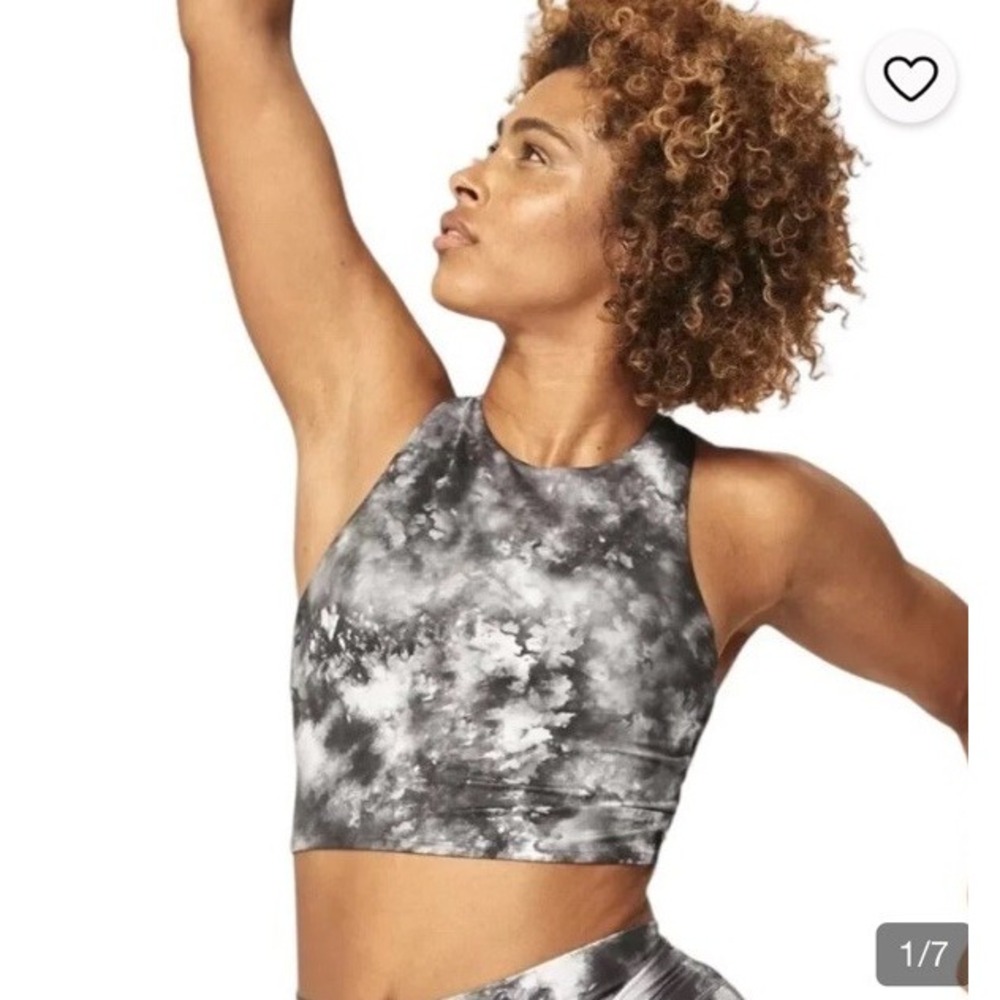 Athleta Conscious Crop Printed Tank Bra M Gray Tie Dye D-DD Light Support
